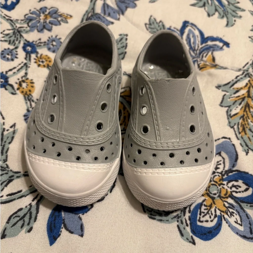Little Me Gray and White Baby Slip-On Shoes